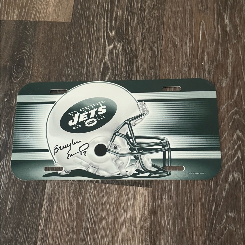 NY Jets Helmet License Plate signed by Braylon Edwards 17